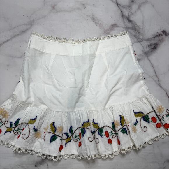 Farm Rio Pitanga Embroidery Mini Skirt Size XL Off White New Crochet Birds - Picture 6 of 9